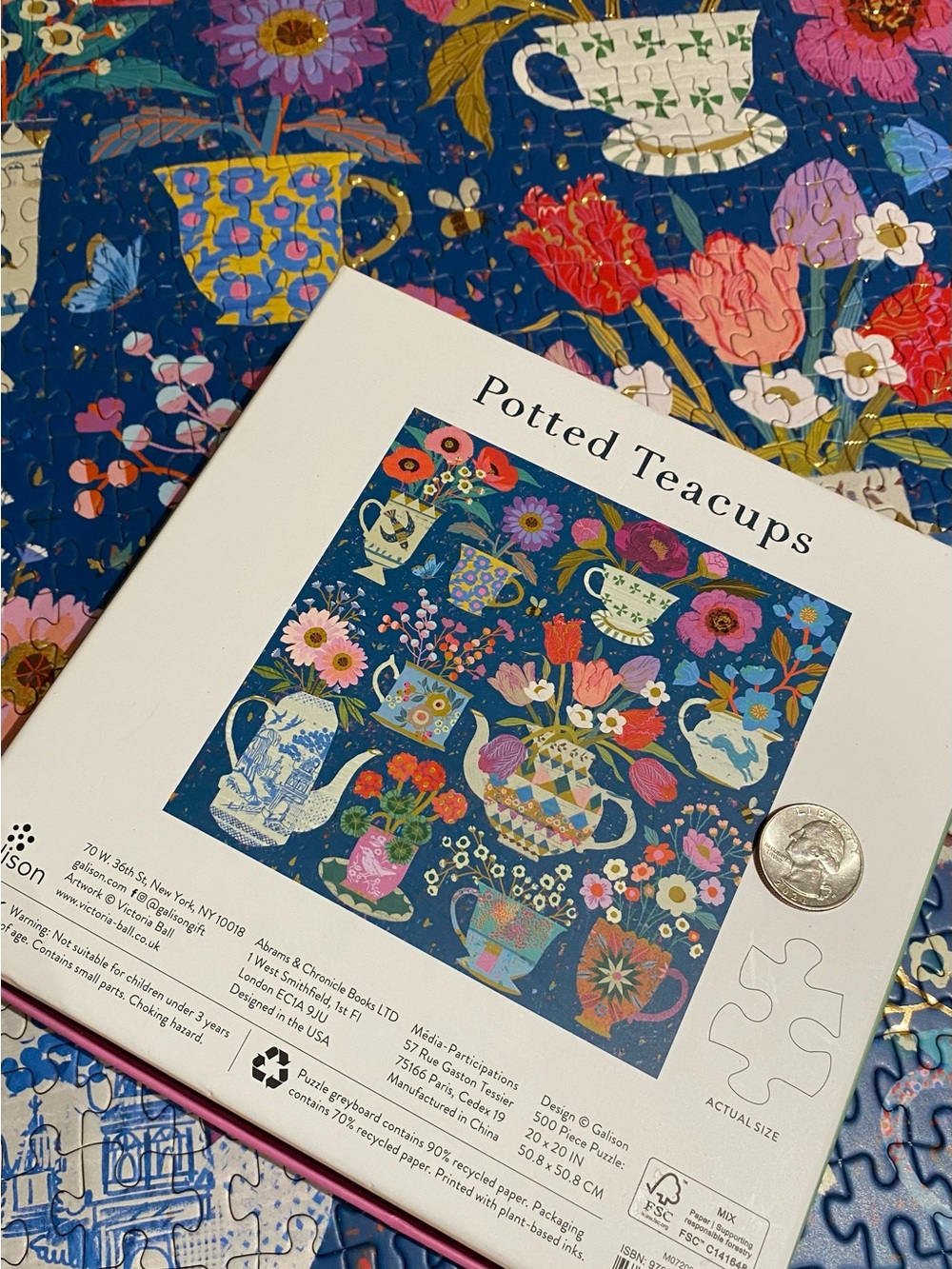 🧩 2 for $20, 3 for $26  galison Potted Teacups 500 piece gold foil puzzle